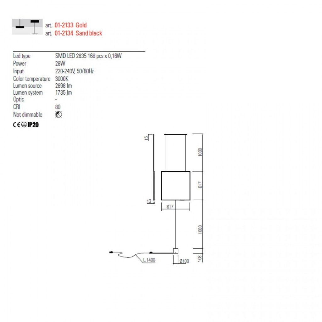 Lampadar/Suspensie Interior SLICK - Art.01-2133, Redo, LED, 28W