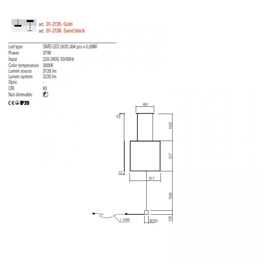 Lampadar/Suspensie Interior SLICK - Art.01-2135, Redo, LED, 37W
