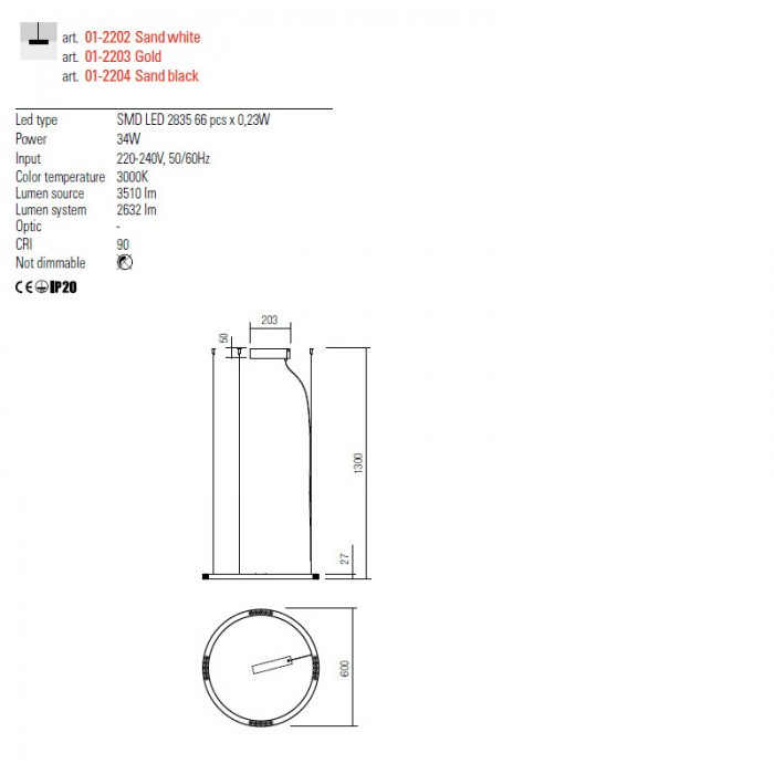 Lustră Interior UNION - Art.01-2202, Redo, LED, 34W