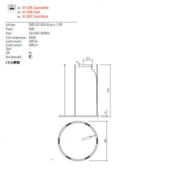 Lustră Interior UNION - Art.01-2207, Redo, LED, 50W
