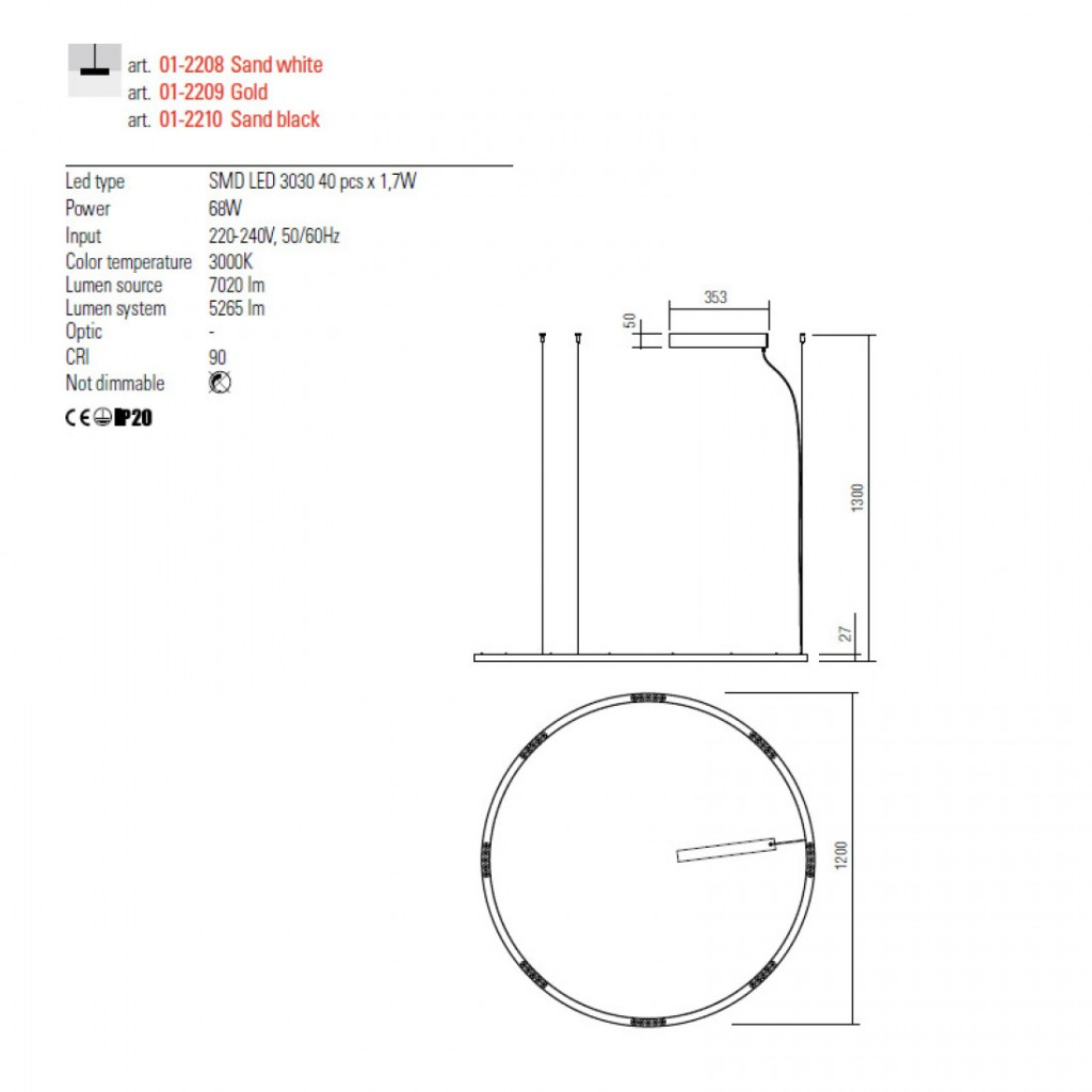 Lustră Interior UNION - Art.01-2208, Redo, LED, 68W