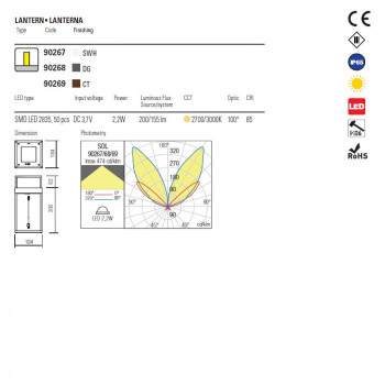 Lanternă Exterior SOL, Redo, LED, 2|2W