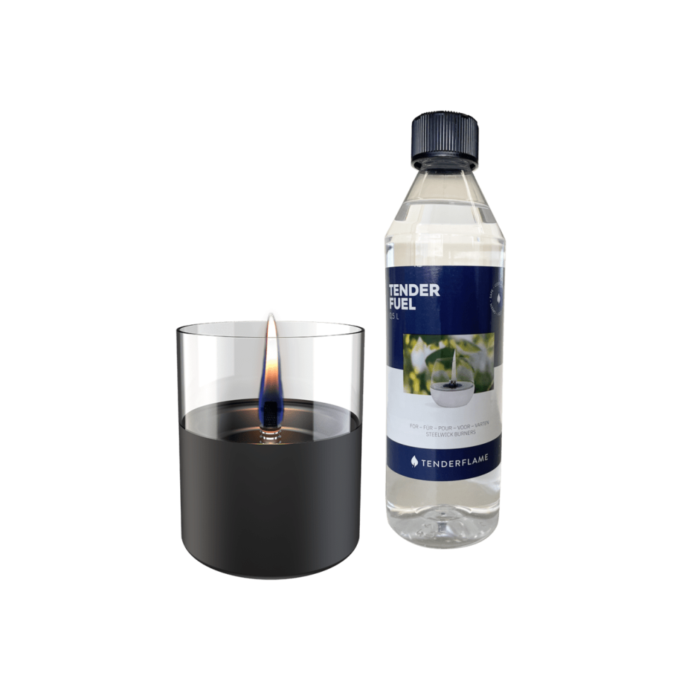 Pachet Lumânare ambientală TenderFlame LILLY 10 BLACK GLASS + TenderFuel 500 ml, Art. TF-600501