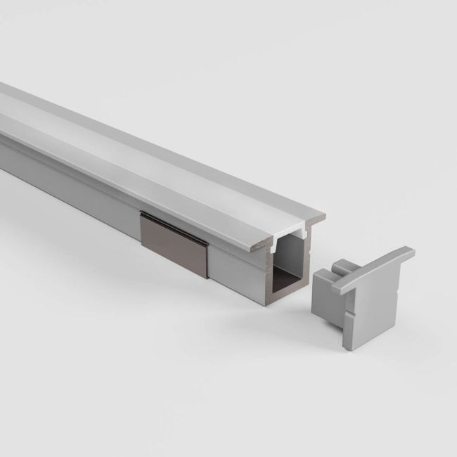 Profil din aluminiu pentru instalarea și răcirea benzilor flexibile cu LED-uri cu PCB îngust + dispersor + 3 elemente terminale + 4 elemente de fixare