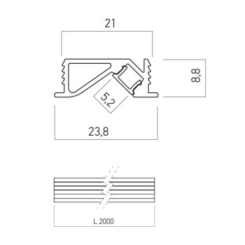 Profil din aluminiu alb pentru instalarea și răcirea benzilor flexibile cu LED-uri cu PCB îngust + dispersor + 2 elemente terminale