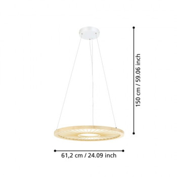 Lustra Eglo Dehesa, metal, lemn, alb, LED, 36W, 5400K, alb neutru 4000K, D. 61 cm, 390297