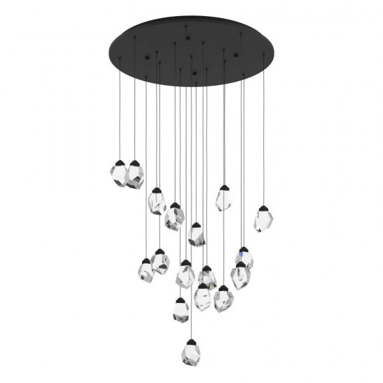 Lustra Eglo Sindicat, metal, sticla, negru, LED, 51W, 5950 lumeni, alb cald 3000K, D. 78 cm, 390413