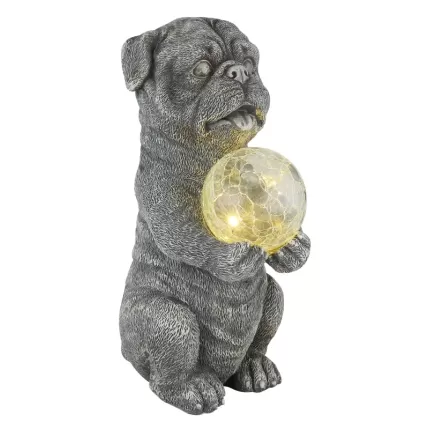 Figurină solară pug - Art. 33889, Globo, Gri