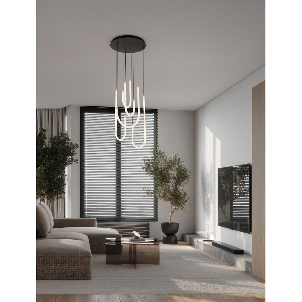 Lustra Nova Luce Topaz, negru mat, LED, 55W, 3850 lumeni, 3000K, D.50 cm, 9100150