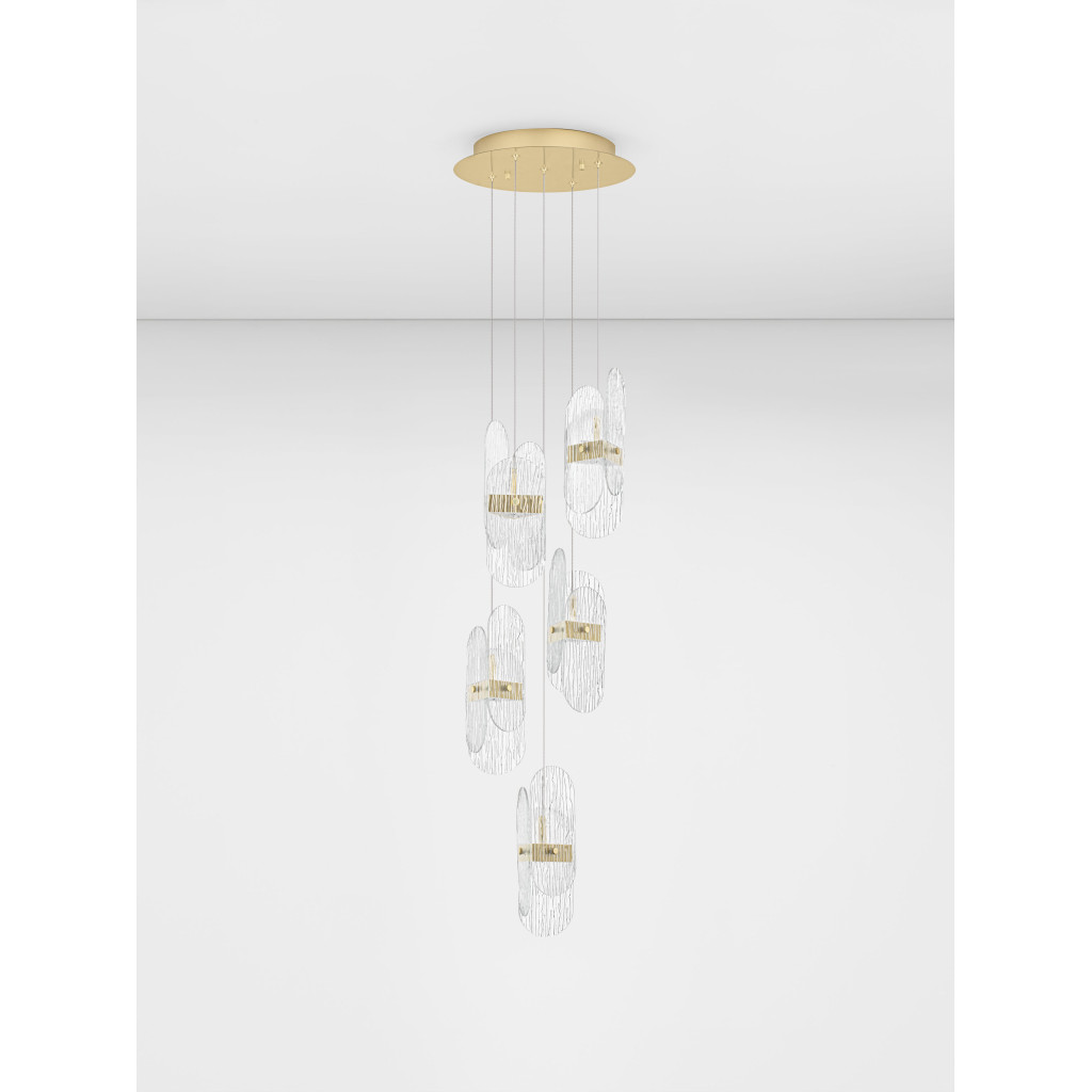 Lustra Nova Luce Lucien, auriu, LED, 34W, 2260 lumeni, alb cald 3000K, D.30 cm, 9214202