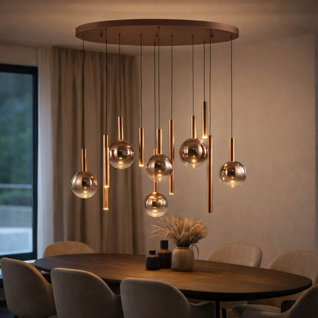 Lustra Italux Camino, cupru mat, LED, 60W, 2469 lumeni, alb cald 3000K, L.120 cm, PND-24038-12B-COPP