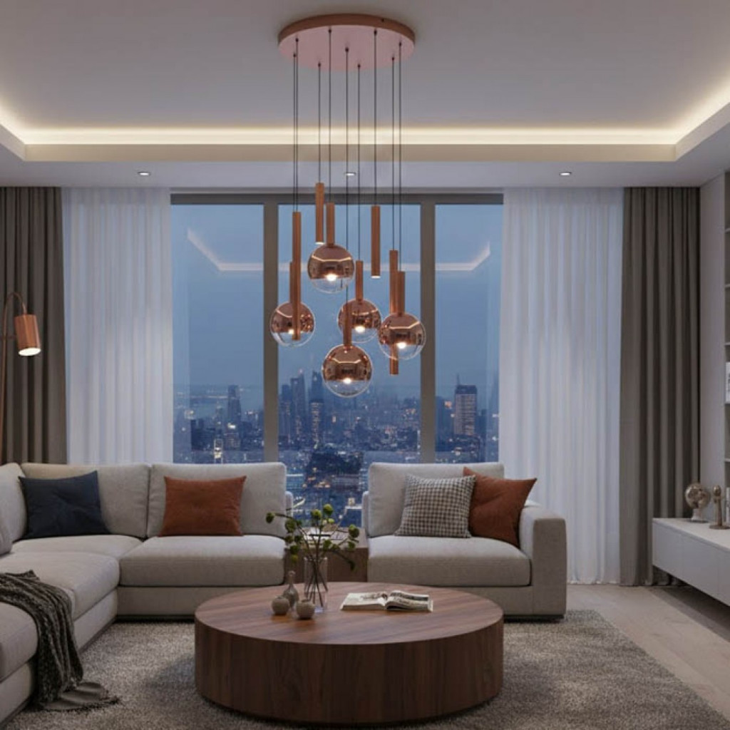 Lustra Italux Camino, cupru mat, LED, 54W, 2112 lumeni, alb cald 3000K, D.62 cm, PND-24038-9A-COPP