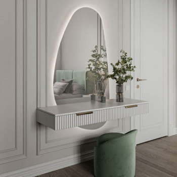 Oglinda pentru baie Lorin, forma organica, LED, 52W, 966 lumeni, alb cald 3000K, IP44, 9006115