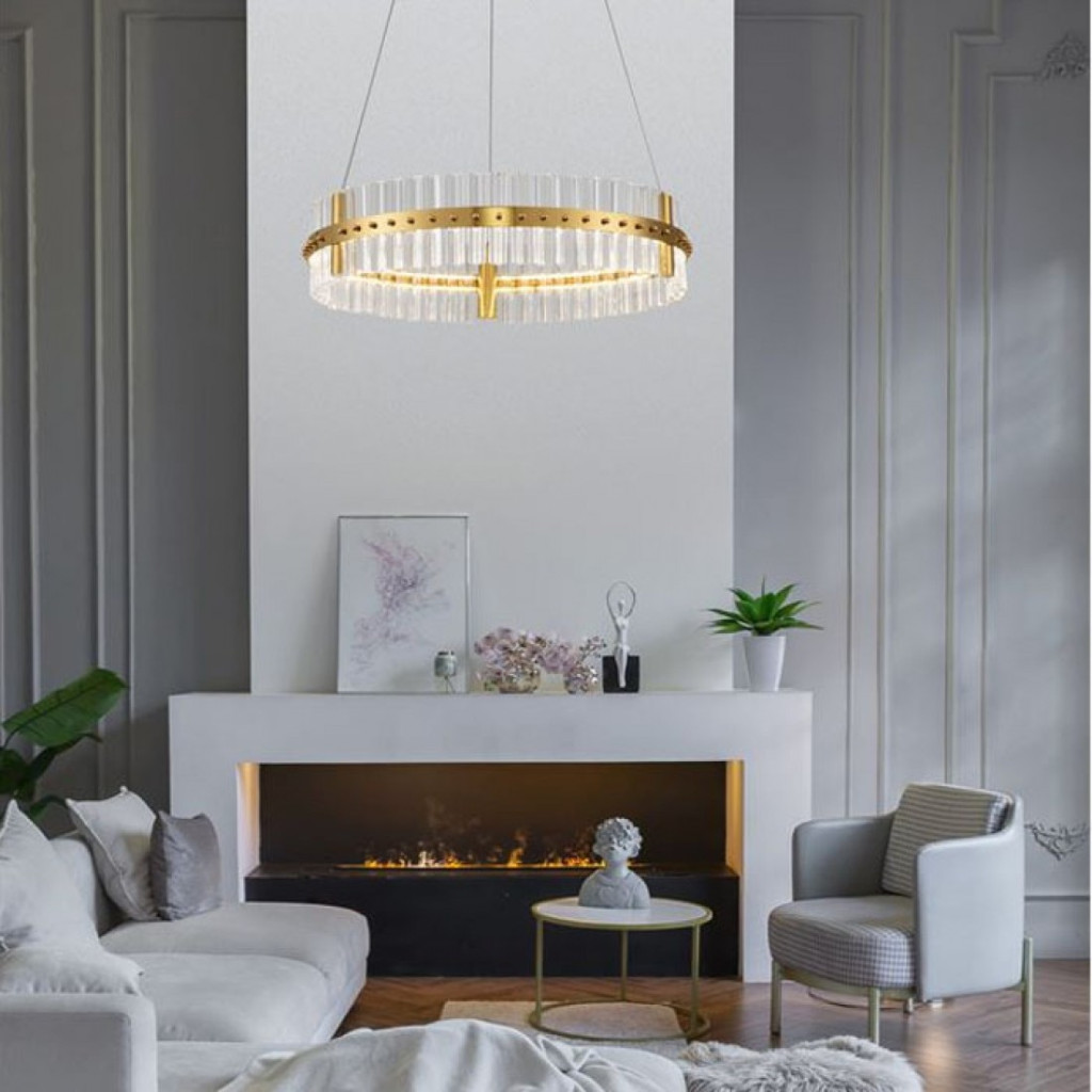 Suspensie Nova Luce Olimpia, auriu, LED, 45W, 4679 lumeni, alb cald 3500K, D.60 cm, 9019733