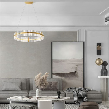 Suspensie Nova Luce Olimpia, auriu, LED, 56W, 6339 lumeni, alb cald 3500K, D.78 cm, 9019734