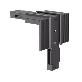 Element de structură cu montaj încastrat, pentru conexiunea mecanică și electrică a două profile liniare la 90° (unghi extern) XNEO în plane diferite 24V