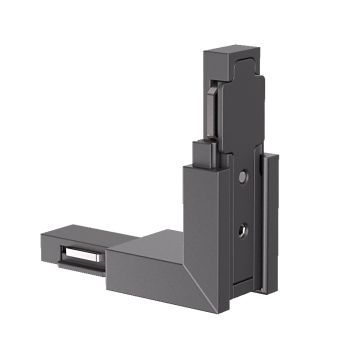 Element de structură cu montaj aparent, pentru conexiunea mecanică și electrică a două profile liniare la 90°, în plane diferite (unghi extern) XNEO 24V