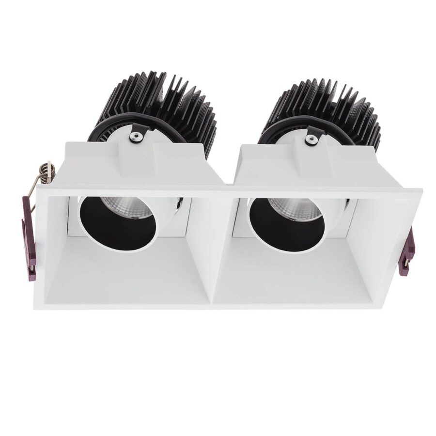 Corp de iluminat orientabil încastrat XARGO cu LED 2x10W 2700K CRI.90 UGR<16 38°, Alb mat/Negru