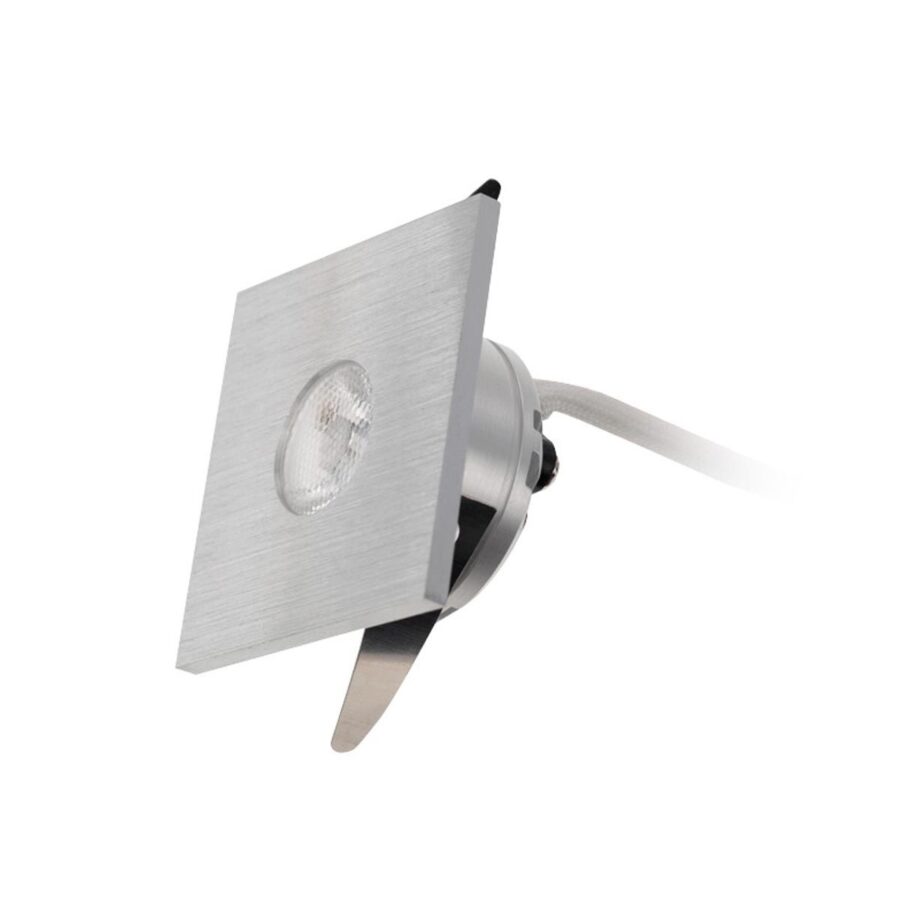Spot pătrat încastrat cu montaj în tavan sau perete XTWIST 1x3W 700mA 2-4V 3000K CRI.80 40°, Aluminiu periat