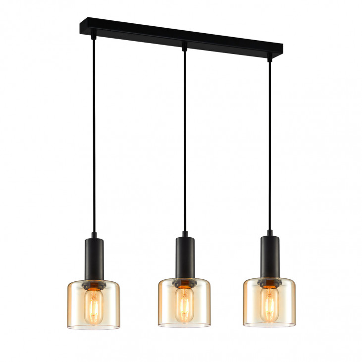 Pendul de interior Santia - Art. PND-65342-3-BK+AMB, Italux, Negru/Chihlimbar