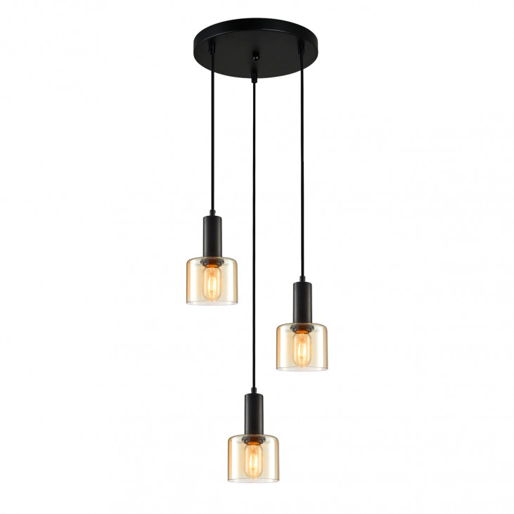 Pendul de interior Santia - Art. PND-65342-3A-BK+AMB, Italux, Negru/Chihlimbar