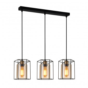 Pendul de interior Kalula - Art. PND-78901-3-BK+AMB, Italux, Negru/Chihlimbar