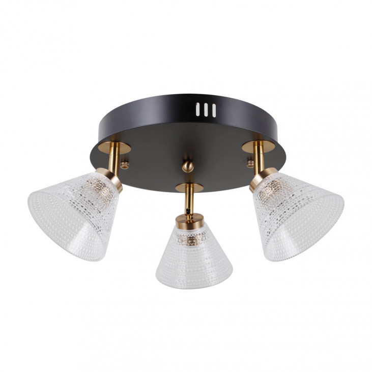 Plafonieră de interior Orella - Art. WL-34393-3R-BK-HBR, Italux, Negru/Auriu