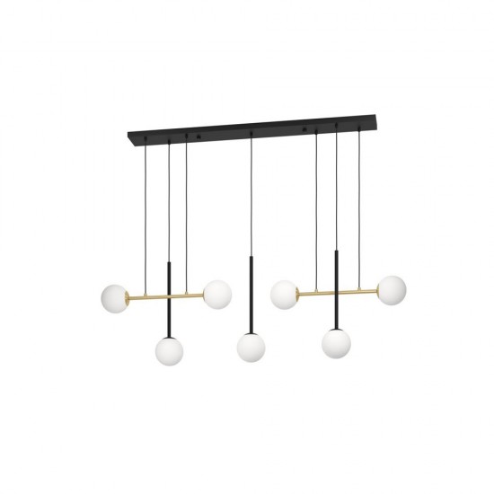 Lustra Eglo Paz, metal, sticla opal, negru, 7XE14, L. 144 cm, 390178