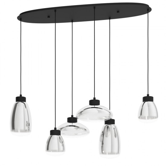 Lustra Eglo Sarnarra, metal, sticla, negru, dimabil, LED, 32W, 3060 lumeni, alb cald 2700K, L. 128 cm, 390301