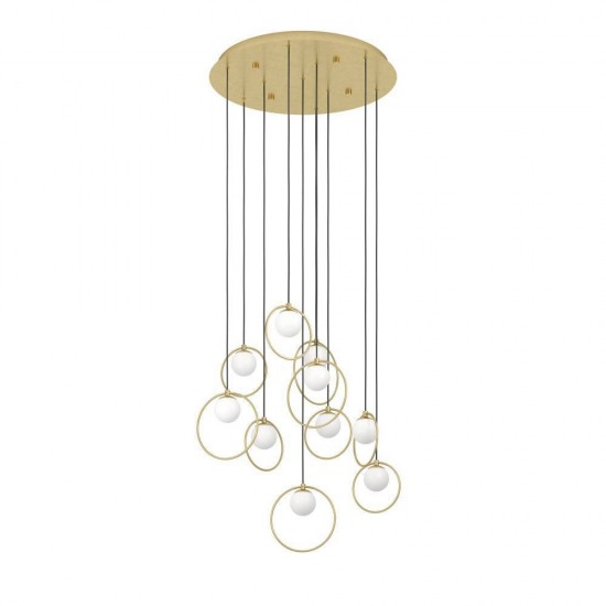 Lustra Eglo Portocolom, metal, alama, sticla opal, LED, 30W, 3500 lumeni, alb cald 3000K, D. 58 cm, 390345
