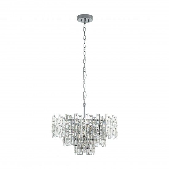 Lustra Eglo Calmeilles, metal, crom, sticla, 10XE14, D. 63 cm, 39626