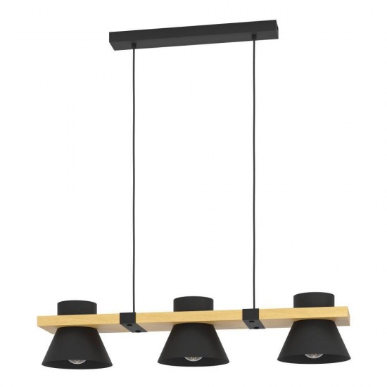 Lustra Eglo Maccles, negru, lemn, 3XE27, L. 110 cm, 43956