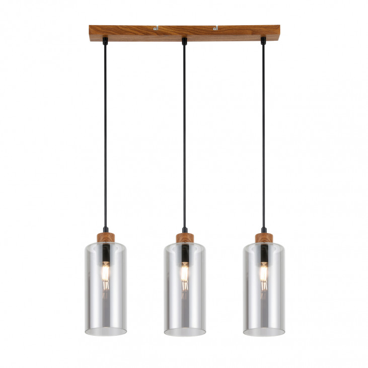 Pendul de interior Naster - Art. PND-23051-3-WO, Italux, Negru/Lemn/Fumuriu