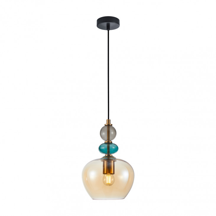Pendul de interior Busco - Art. PND-30263-1A-BRO-AMB, Italux, Chihlimbar/Albastru/Gri/Auriu/Negru