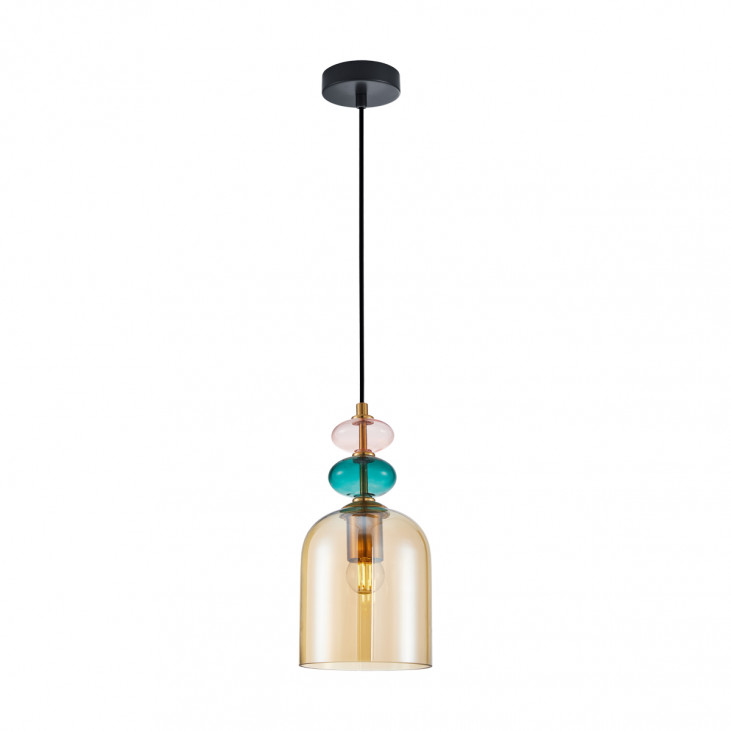 Pendul de interior Busco - Art. PND-30263-1B-BRO-AMB, Italux, Chihlimbar/Albastru/Roz/Auriu/Negru
