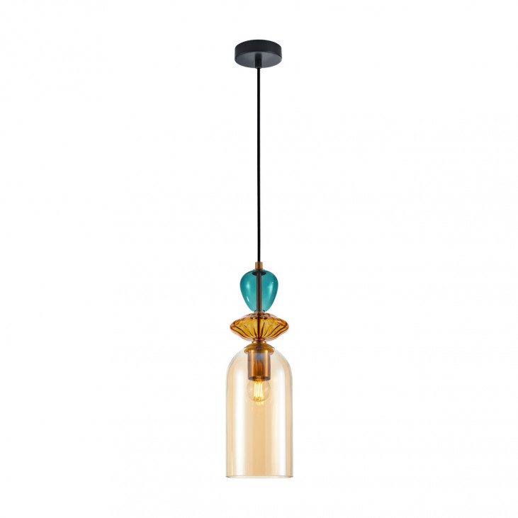 Pendul de interior Busco - Art. PND-30263-1C-BRO-AMB, Italux, Chihlimbar/Albastru/Auriu/Negru