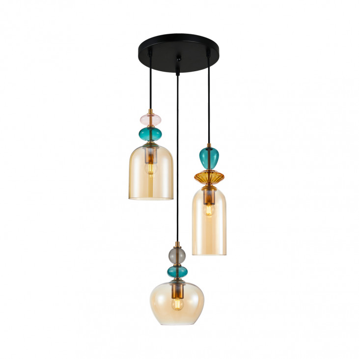 Suspensie de interior Busco - Art. PND-30263-3A-BRO-AMB, Italux, Chihlimbar/Albastru/Roz/Gri/Auriu/Negru