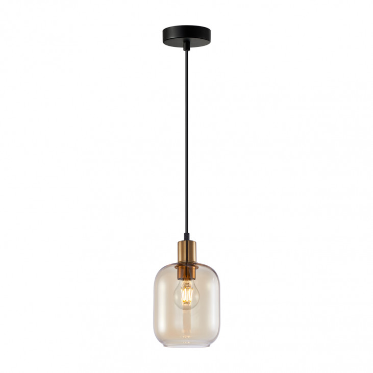 Pendul de interior Norlis - Art. PND-54738A-1-BRO-AMB, Italux, Auriu/Chihlimbar/Negru