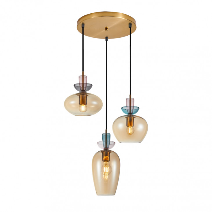 Suspensie de interior Fanda - Art. PND-31882-3A-GD-AMB, Italux, Chihlimbar/Roz/Auriu