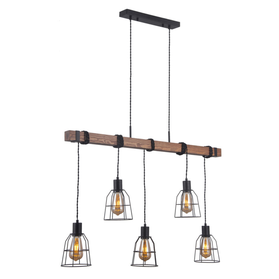 Suspensie de interior Reda - Art. PND-4793-5-L, Italux, Negru/Lemn