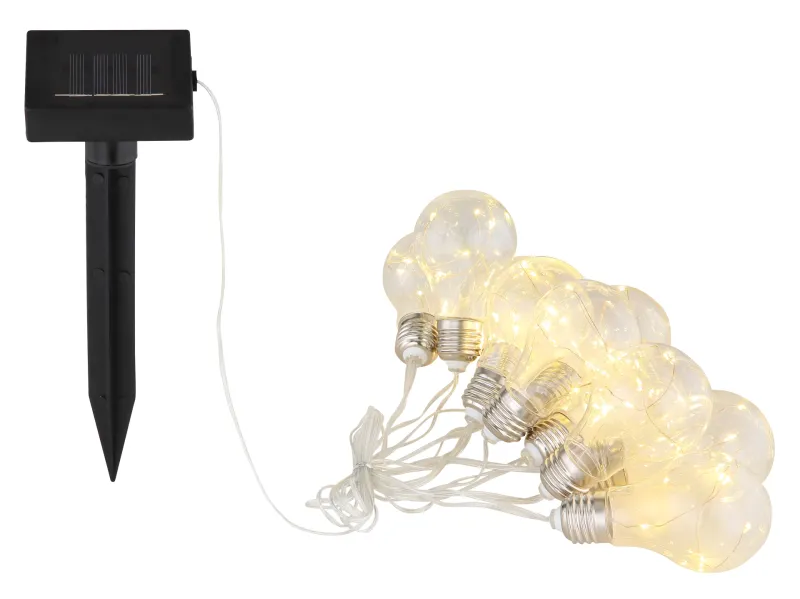 Ghirlandă luminoasă solară - Art. 33708-10, Globo, Negru/Transparent