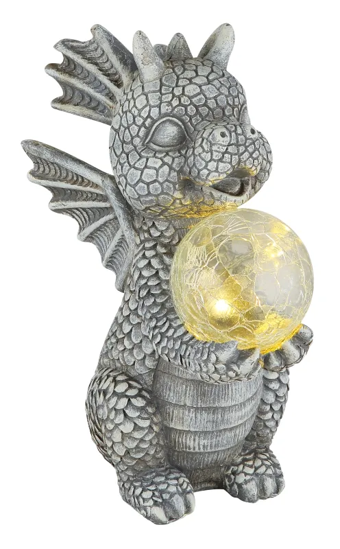 Figurină solară dragon - Art. 33888, Globo, Gri