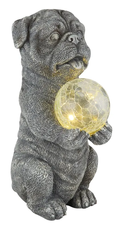 Figurină solară pug - Art. 33889, Globo, Gri