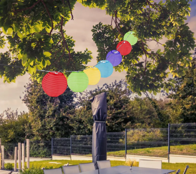 Ghirlandă lampioane colorate solare - Art. 33971, Globo, Negru/Multicolor