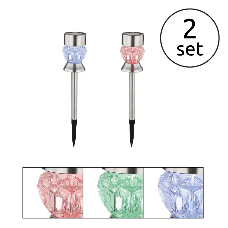Set 2 stâlpi solari pichet - Art. 33986-2, Globo, Crom/Negru/Transparent
