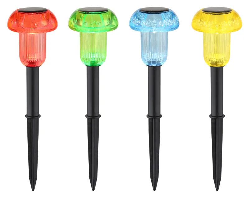 Set 4 stâlpi solari pichet - Art. 33987-4, Globo, Negru/Transparent/Verde/Albastru/Galben/Roșu