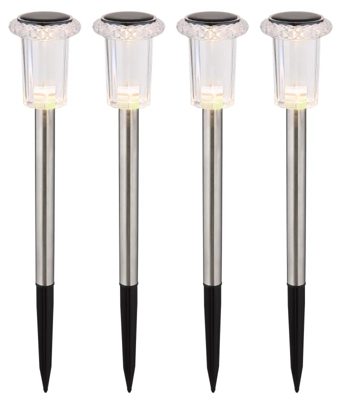 Set 4 stâlpi solari pichet - Art. 33988-4, Globo, Negru/Transparent
