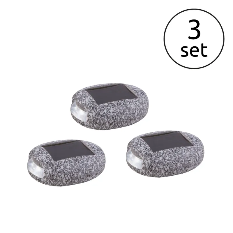 Set 3 lămpi solare piatră - Art. 33997-3, Globo, Gri