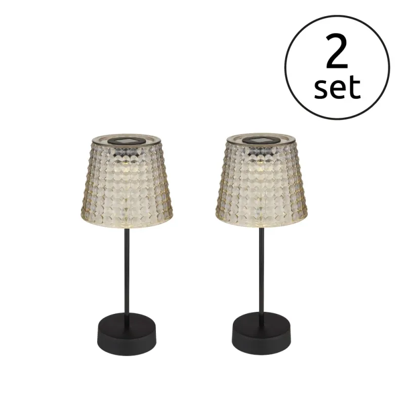 Set 2 veioze solare - Art. 36634-2S, Globo, Negru/Transparent