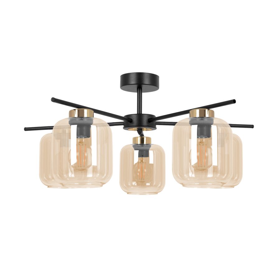 Lustră de interior K-5512 - IGA, Kaja Lighting, Negru/Auriu/Chihlimbar